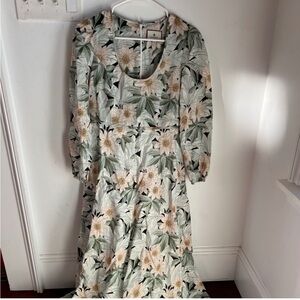 Tuckernuck Green and Cream Floral Long Sleeve Dress
